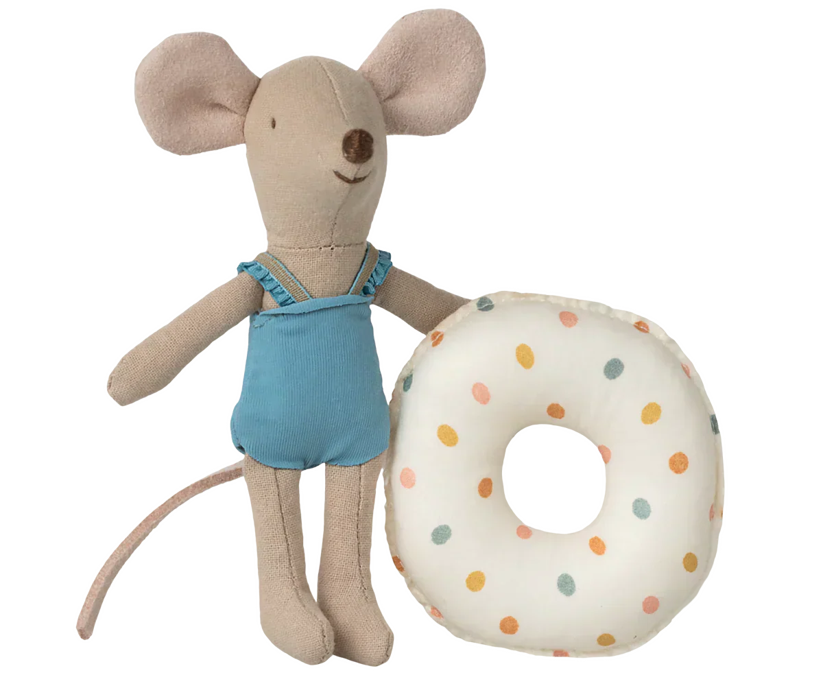 Maileg Beach mouse with float, Little sister - Multi dot
